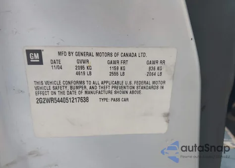 2005 Pontiac Grand Prix Gtp из США, поврежденный, VIN 2G2WR544051217638